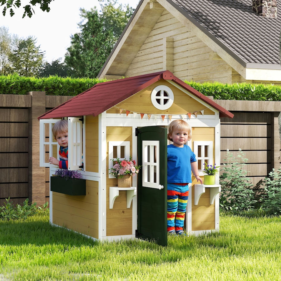 Image 993212_ALTMORE11.jpg, Product 993-212 / Price $309.99, Outsunny Playhouse for Kids, Outdoor Wooden Playhouse for Backyard, Beige from Outsunny on TSC.ca's Home & Garden department
