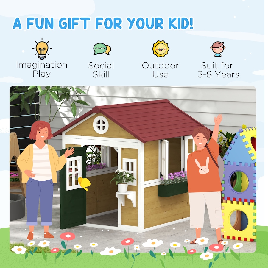 Image 993212_ALTMORE6.jpg, Product 993-212 / Price $309.99, Outsunny Playhouse for Kids, Outdoor Wooden Playhouse for Backyard, Beige from Outsunny on TSC.ca's Home & Garden department