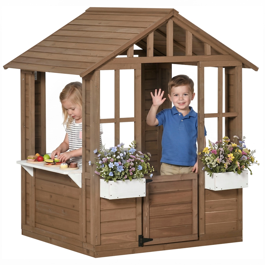 Image 993216.jpg, Product 993-216 / Price $279.99, Outsunny Wooden Playhouse for Kids Outdoor with Doors, Windows, Brown from Outsunny on TSC.ca's Home & Garden department