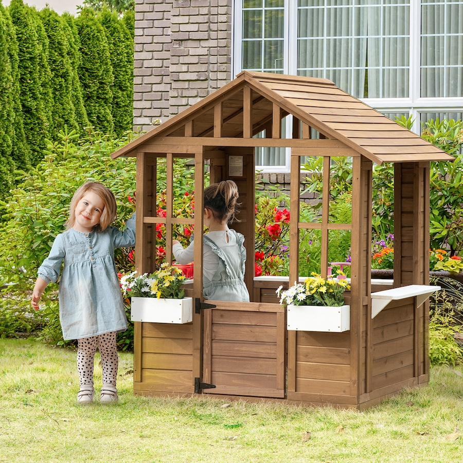 Image 993216_ALTMORE2.jpg, Product 993-216 / Price $279.99, Outsunny Wooden Playhouse for Kids Outdoor with Doors, Windows, Brown from Outsunny on TSC.ca's Home & Garden department