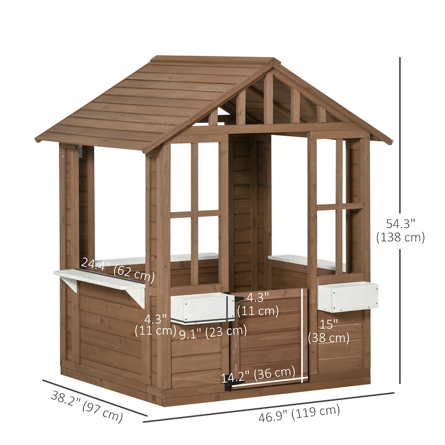 Image 993216_ALTMORE3.jpg, Product 993-216 / Price $279.99, Outsunny Wooden Playhouse for Kids Outdoor with Doors, Windows, Brown from Outsunny on TSC.ca's Home & Garden department
