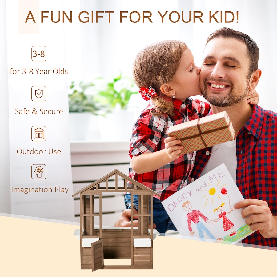Image 993216_ALTMORE4.jpg, Product 993-216 / Price $279.99, Outsunny Wooden Playhouse for Kids Outdoor with Doors, Windows, Brown from Outsunny on TSC.ca's Home & Garden department