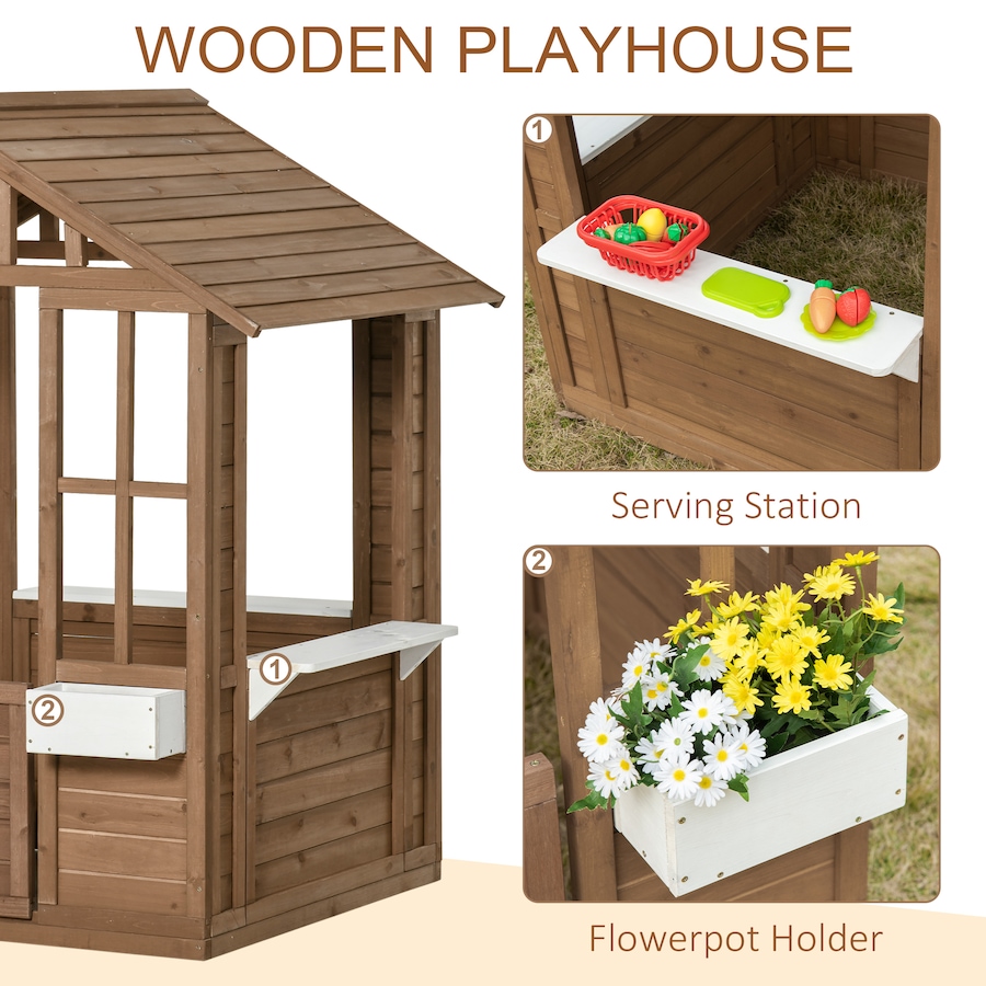 Image 993216_ALTMORE5.jpg, Product 993-216 / Price $279.99, Outsunny Wooden Playhouse for Kids Outdoor with Doors, Windows, Brown from Outsunny on TSC.ca's Home & Garden department