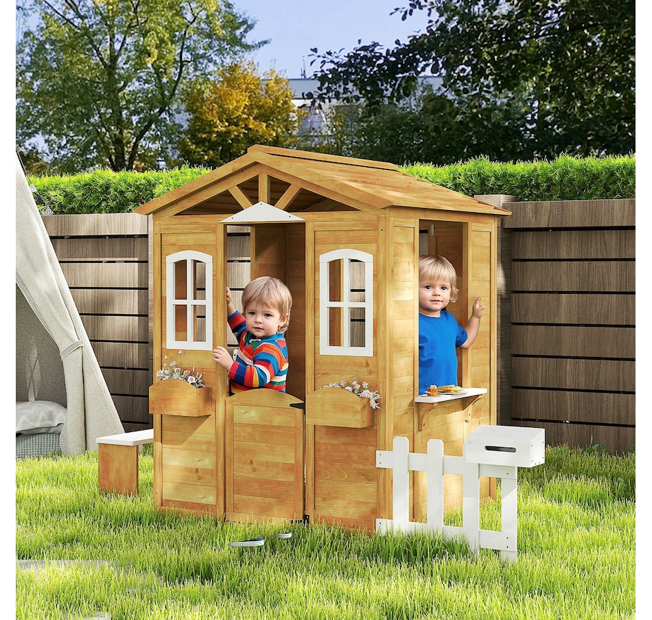 Image 993220_ALTMORE2.jpg, Product 993-220 / Price $299.99, Outsunny Kids Playhouse for Outdoor with Door Windows Yellow from Outsunny on TSC.ca's Home & Garden department