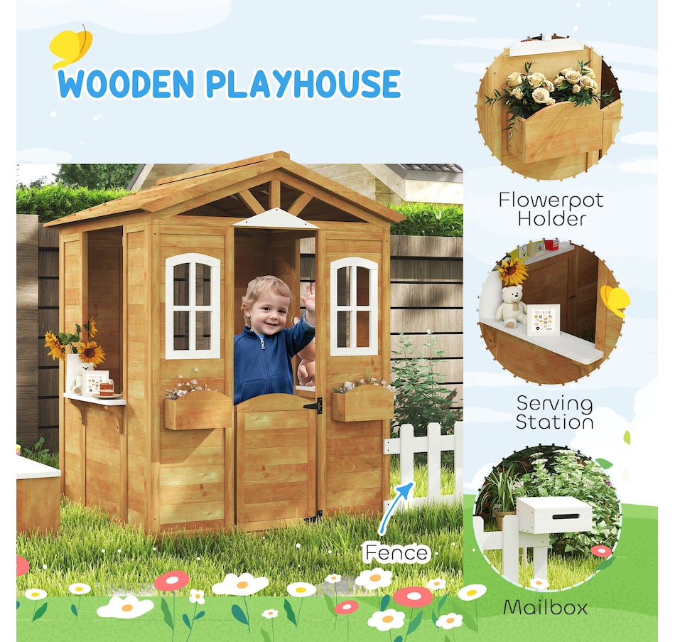 Image 993220_ALTMORE4.jpg, Product 993-220 / Price $299.99, Outsunny Kids Playhouse for Outdoor with Door Windows Yellow from Outsunny on TSC.ca's Home & Garden department