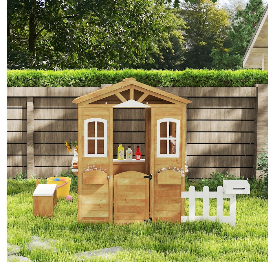 Image 993220_ALTMORE7.jpg, Product 993-220 / Price $299.99, Outsunny Kids Playhouse for Outdoor with Door Windows Yellow from Outsunny on TSC.ca's Home & Garden department