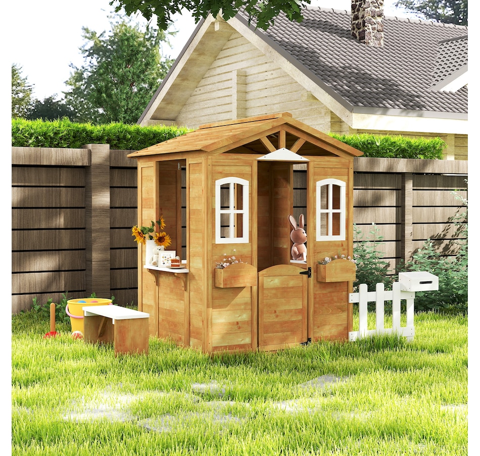 Image 993220_ALTMORE9.jpg, Product 993-220 / Price $299.99, Outsunny Kids Playhouse for Outdoor with Door Windows Yellow from Outsunny on TSC.ca's Home & Garden department