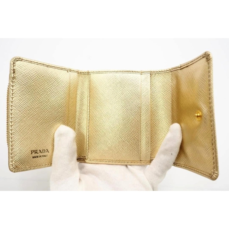 Image 993230_ALTMORE17.jpg, Product 993-230 / Price $1,216.00, Prada Saffiano Platino Gold Trifold Wallet Card Case with Zipper Coin Pouch from Prada on TSC.ca's Fashion department