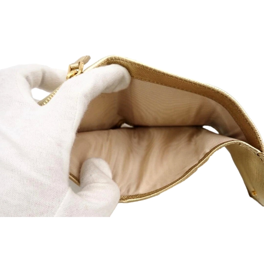 Image 993230_ALTMORE18.jpg, Product 993-230 / Price $1,216.00, Prada Saffiano Platino Gold Trifold Wallet Card Case with Zipper Coin Pouch from Prada on TSC.ca's Fashion department