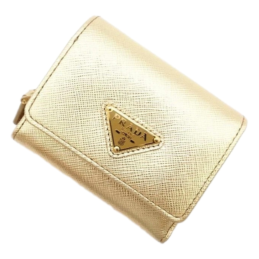 Image 993230_ST01.jpg, Product 993-230 / Price $1,216.00, Prada Saffiano Platino Gold Trifold Wallet Card Case with Zipper Coin Pouch from Prada on TSC.ca's Fashion department