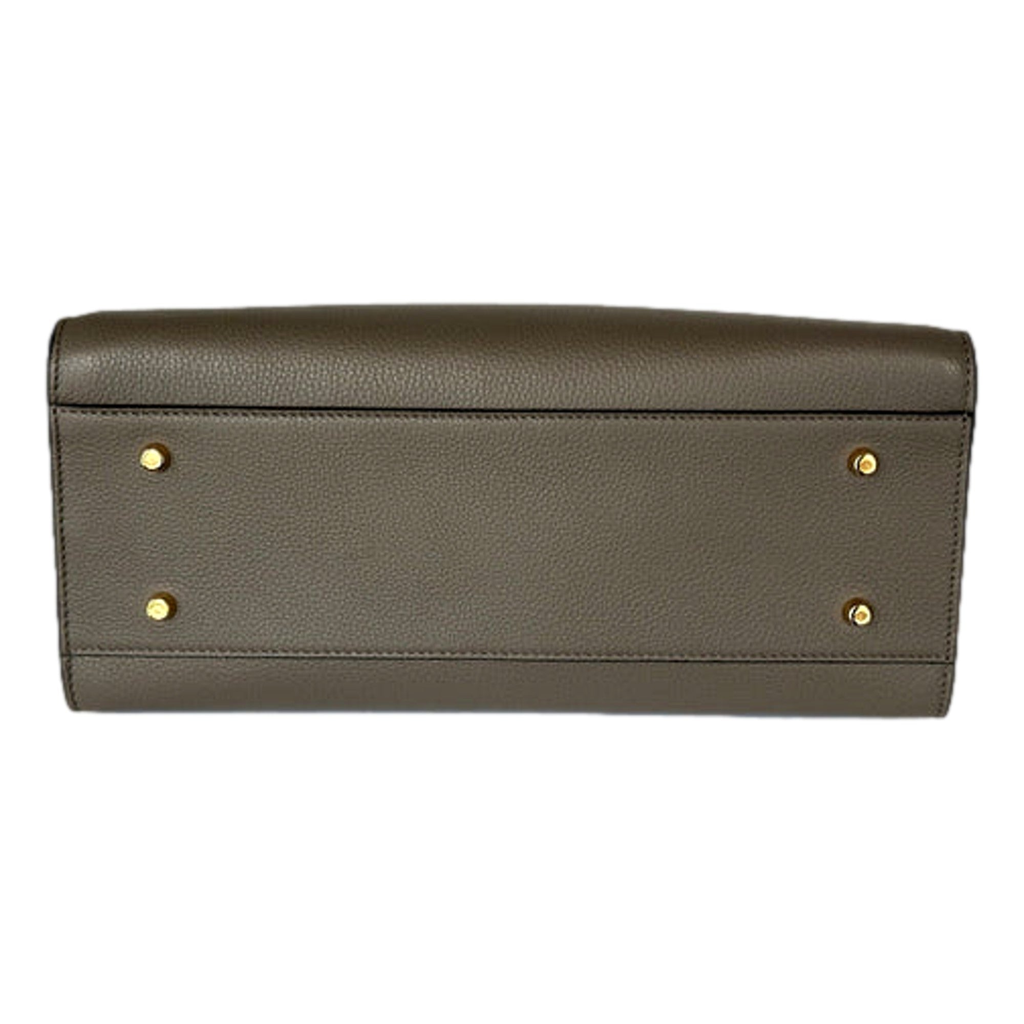 Versace Virtus Medium Top Handle Tote Taupe Grey Calfskin Leather