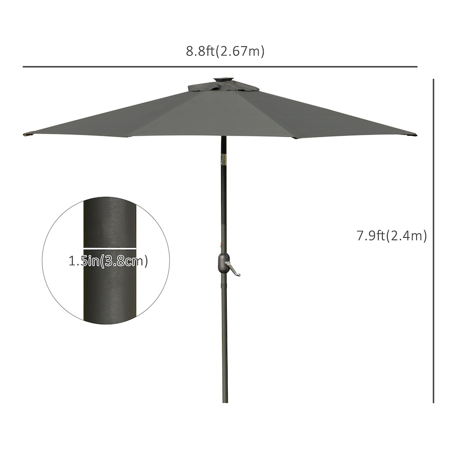 Image 993355_ALTMORE2.jpg, Product 993-355 / Price $109.99, Outsunny 9ft Solar Patio Umbrella with LED Lights Tilt Canopy, Grey from Outsunny on TSC.ca's Home & Garden department