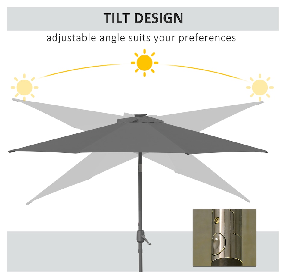 Image 993355_ALTMORE4.jpg, Product 993-355 / Price $109.99, Outsunny 9ft Solar Patio Umbrella with LED Lights Tilt Canopy, Grey from Outsunny on TSC.ca's Home & Garden department