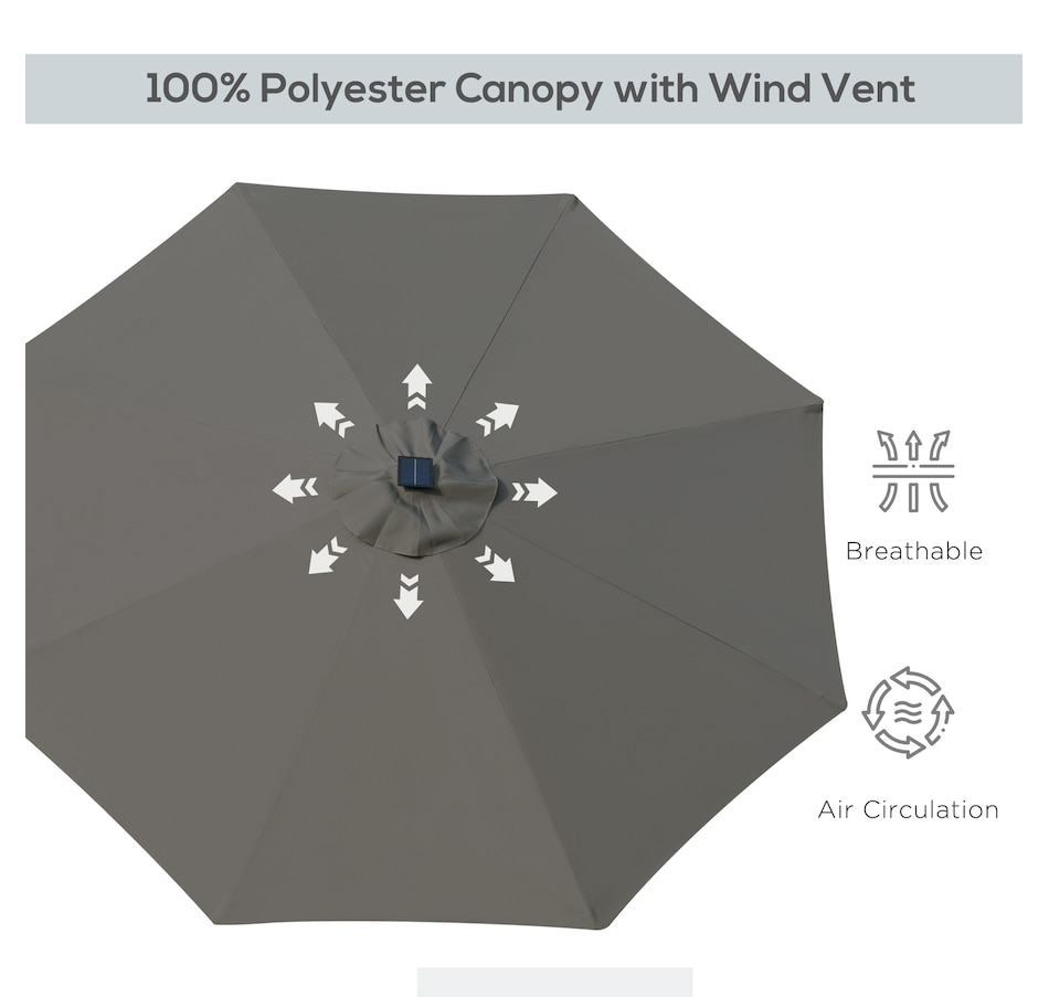 Image 993355_ALTMORE5.jpg, Product 993-355 / Price $109.99, Outsunny 9ft Solar Patio Umbrella with LED Lights Tilt Canopy, Grey from Outsunny on TSC.ca's Home & Garden department