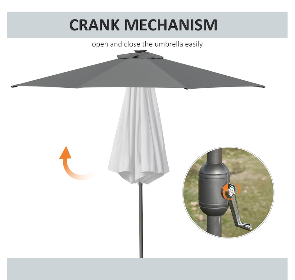Image 993355_ALTMORE6.jpg, Product 993-355 / Price $109.99, Outsunny 9ft Solar Patio Umbrella with LED Lights Tilt Canopy, Grey from Outsunny on TSC.ca's Home & Garden department