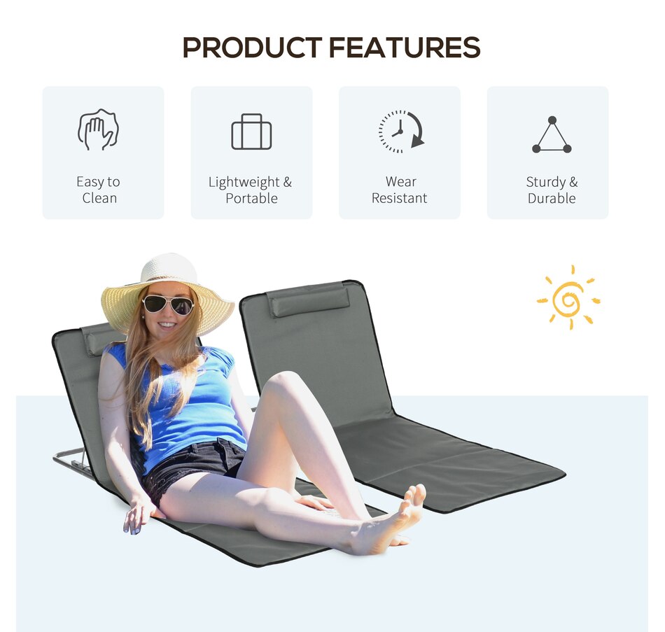 Image 993428_ALTMORE33.jpg, Product 993-428 / Price $64.99, Set of 2 Beach Lounge Chair Sun Lounger, Folding Ground Beach Mat, Beige from Outsunny on TSC.ca's Health & Fitness department