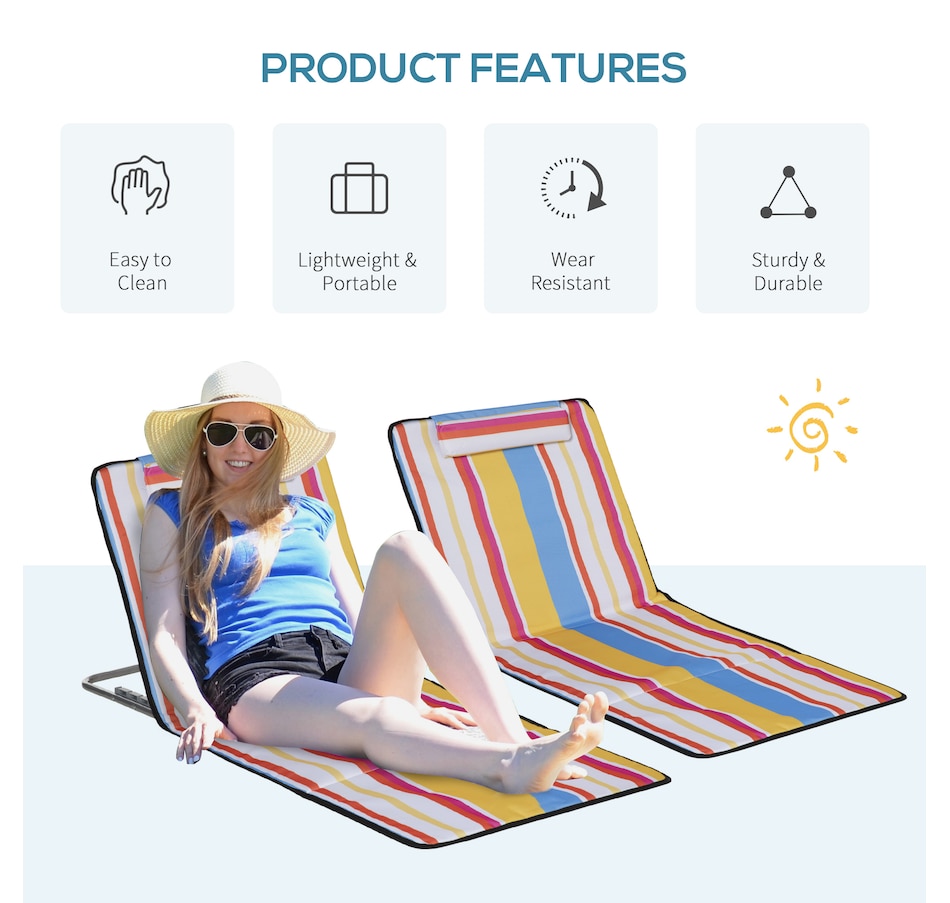 Image 993428_ALTMORE41.jpg, Product 993-428 / Price $64.99, Set of 2 Beach Lounge Chair Sun Lounger, Folding Ground Beach Mat, Beige from Outsunny on TSC.ca's Health & Fitness department
