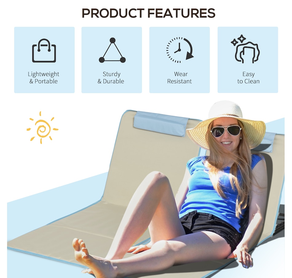 Image 993428_ALTMORE7.jpg, Product 993-428 / Price $64.99, Set of 2 Beach Lounge Chair Sun Lounger, Folding Ground Beach Mat, Beige from Outsunny on TSC.ca's Health & Fitness department