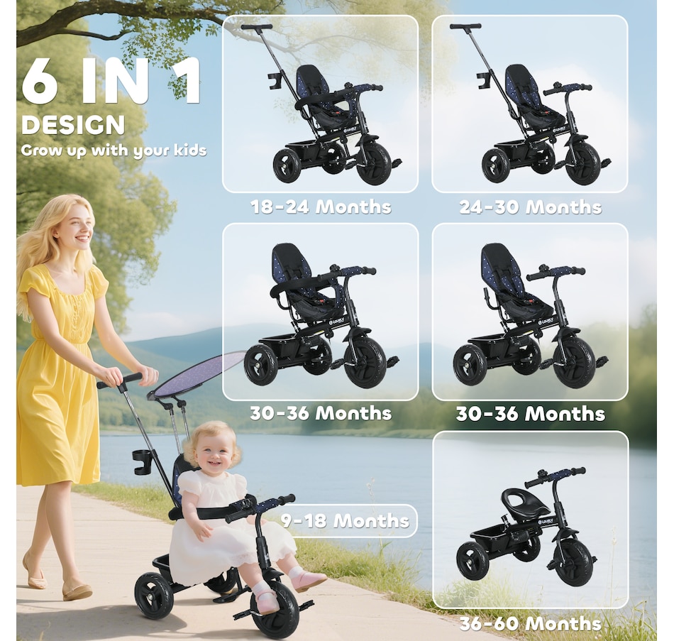 Image 993464_ALTMORE10.jpg, Product 993-464 / Price $98.99, Qaba 6 in 1 Kids Tricycle with Removable Handlebar and Canopy, Navy Blue from Qaba on TSC.ca's Toys & Hobbies department