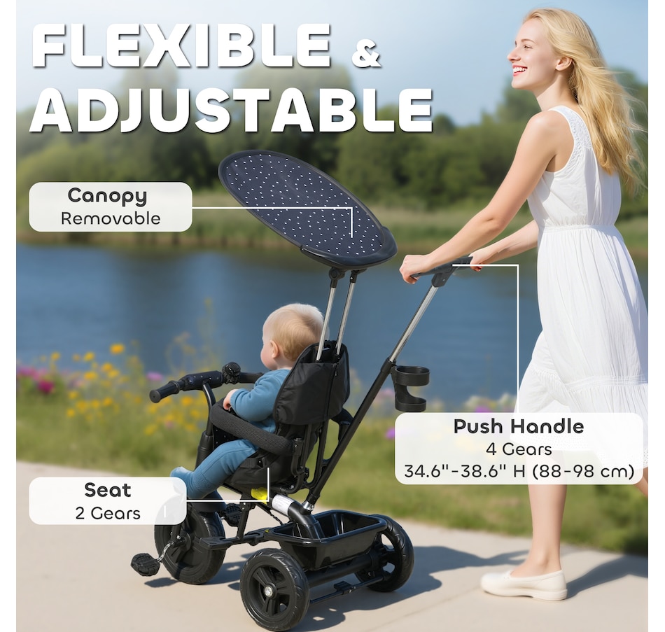 Image 993464_ALTMORE11.jpg, Product 993-464 / Price $98.99, Qaba 6 in 1 Kids Tricycle with Removable Handlebar and Canopy, Navy Blue from Qaba on TSC.ca's Toys & Hobbies department