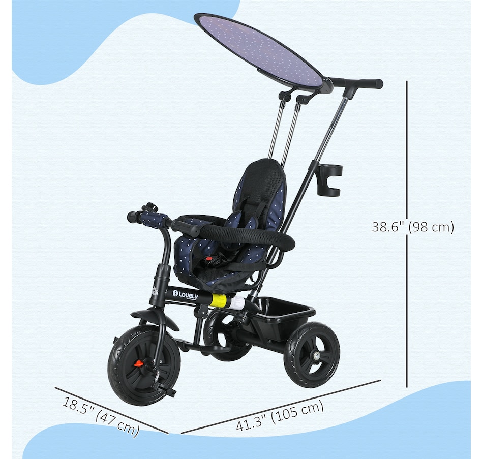 Image 993464_ALTMORE3.jpg, Product 993-464 / Price $98.99, Qaba 6 in 1 Kids Tricycle with Removable Handlebar and Canopy, Navy Blue from Qaba on TSC.ca's Toys & Hobbies department
