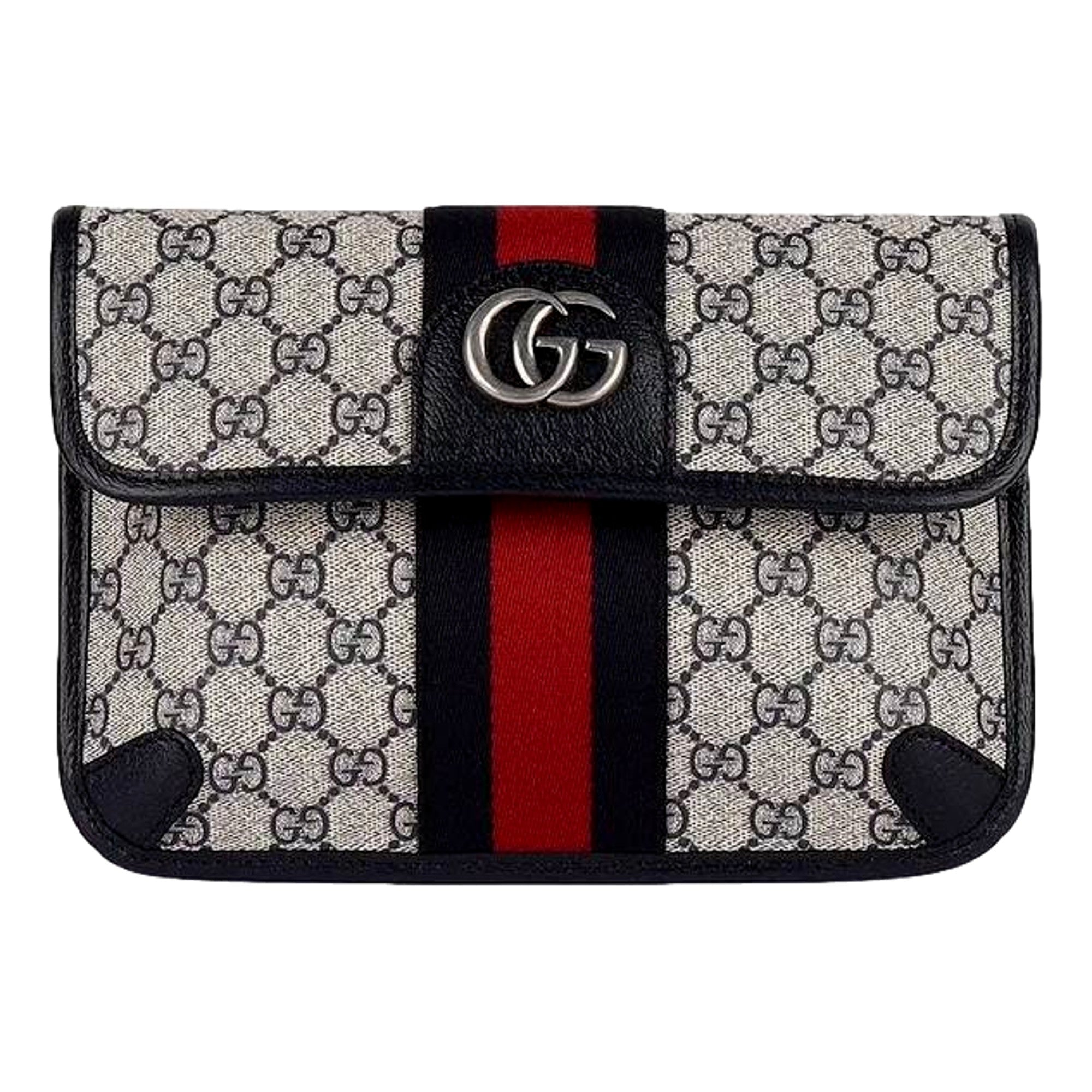 バッグ GUCCI Ophidia belt bag Beige/Navy/Red Gucci Ophidia Flap Belt Bag GG Beige Coated Canvas Navy and
