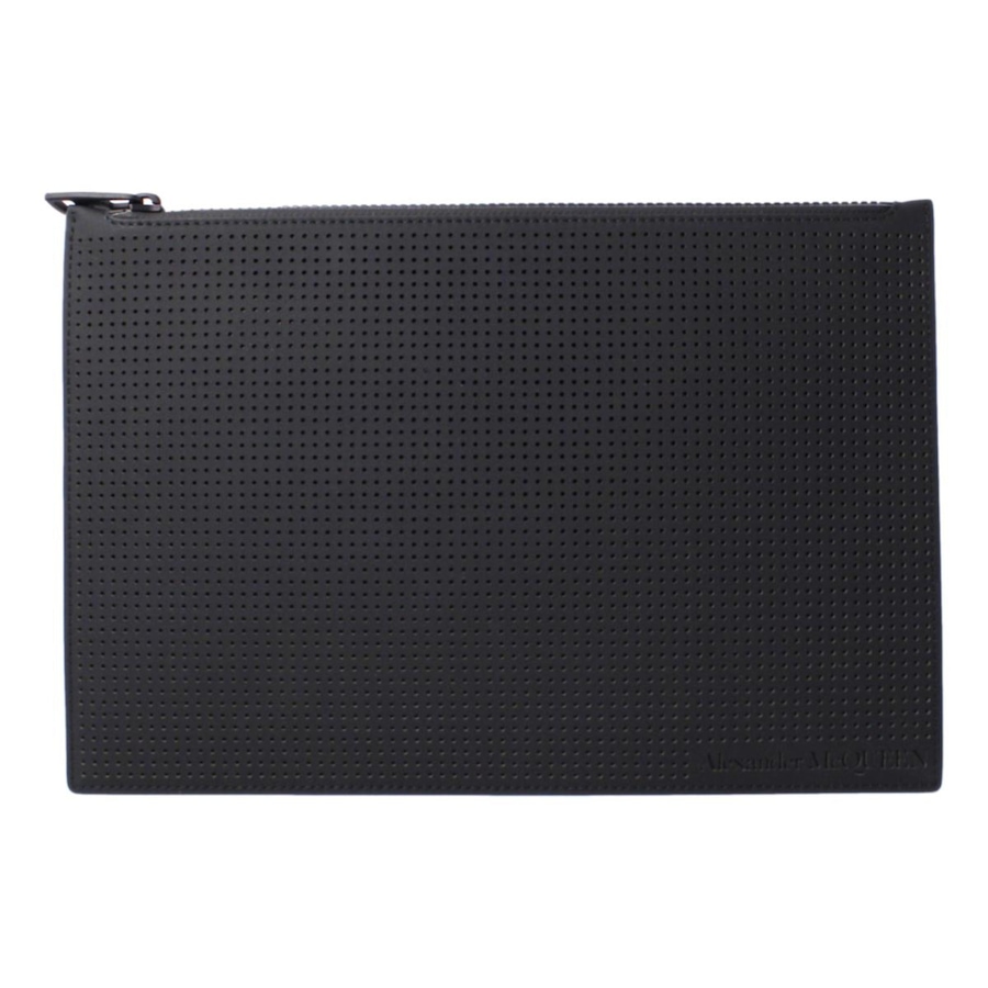 Image 993534_ST01.jpg, Product 993-534 / Price $875.00, Alexander McQueen Black Leather Perforated Flat Pouch from Alexander McQueen on TSC.ca's Fashion department