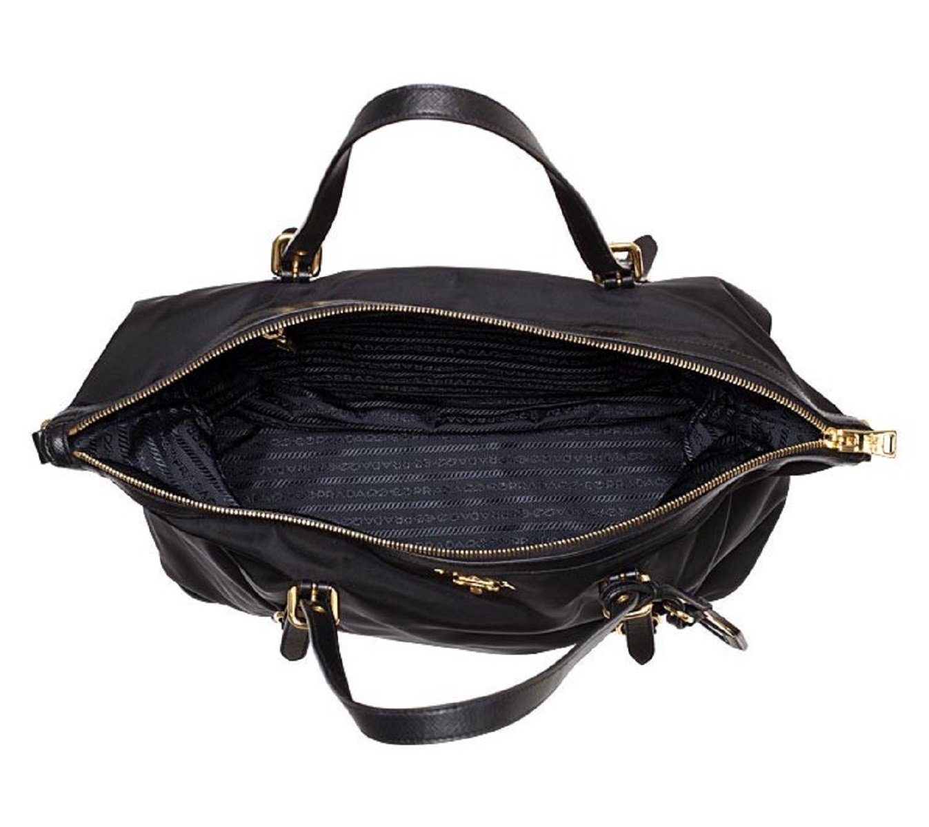 Prada Tessuto Nylon Saffiano Leather Black Top Zip Tote Bag - TSC.ca
