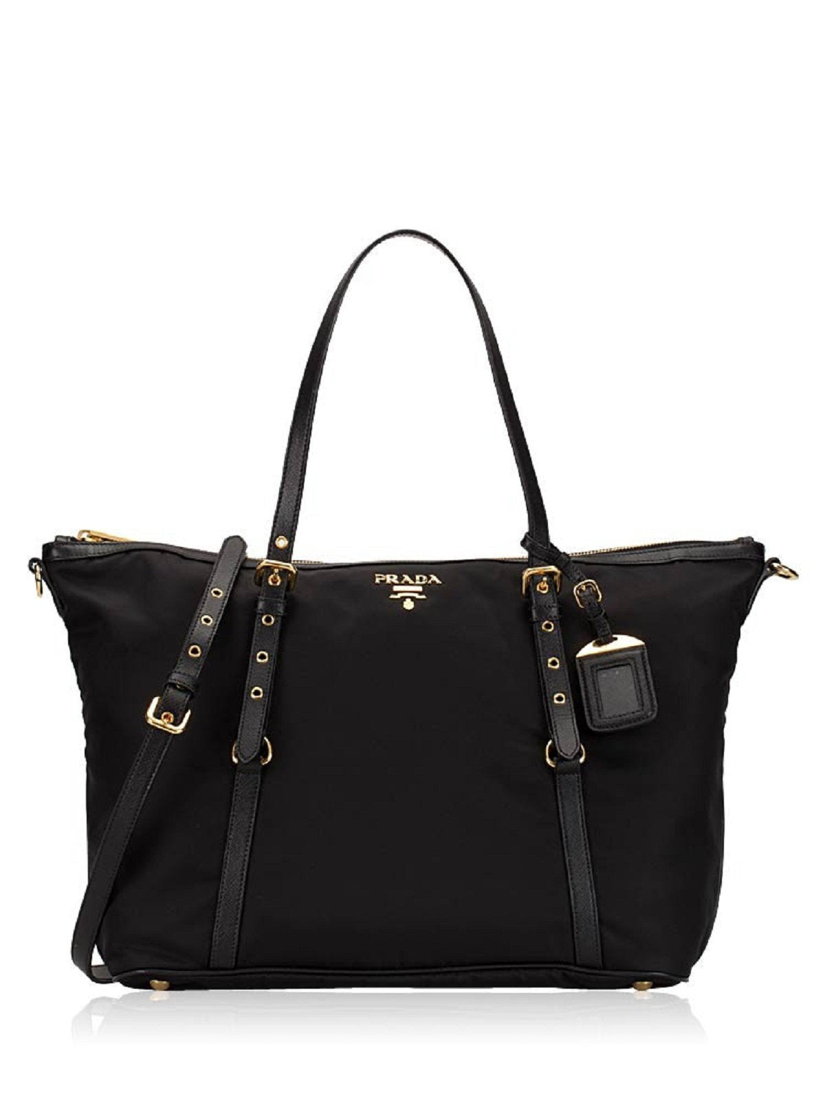 Prada Tessuto Nylon Saffiano Leather Black Top Zip Tote Bag - TSC.ca
