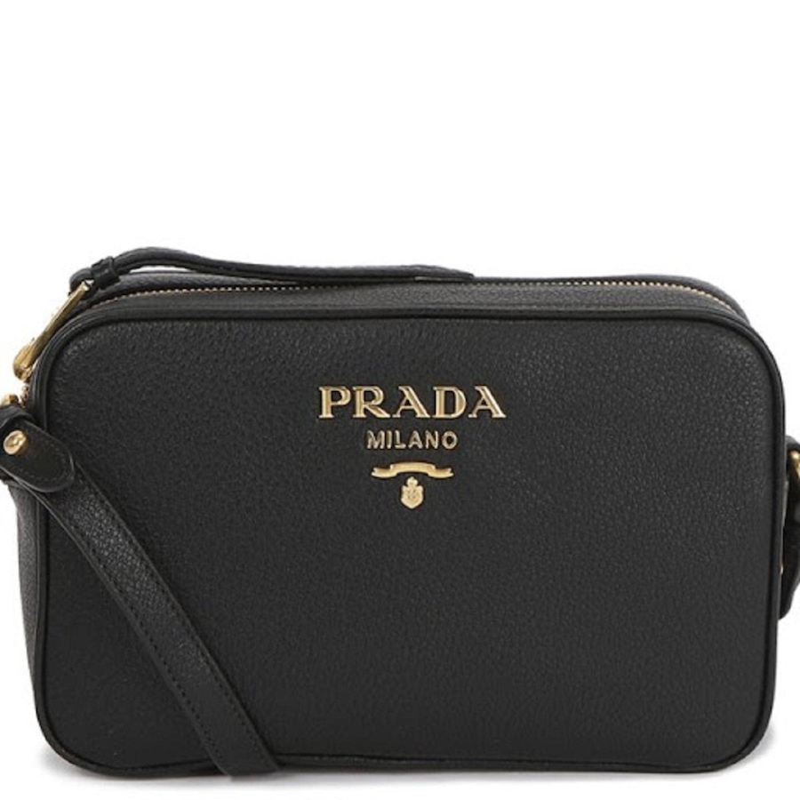 Image 993605_ST01.jpg, Product 993-605 / Price $3,498.00, Prada Vitello Phenix Black Leather Gold Logo Camera Crossbody Bag from Prada on TSC.ca's Fashion department