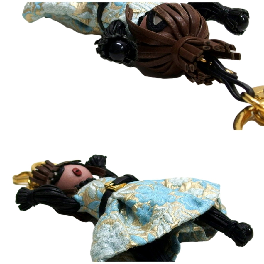Image 993618_ALTMORE11.jpg, Product 993-618 / Price $469.00, Prada Trick Pelle Azzurro Blue Dress Jasmine Doll Keyring Key Charm from Prada on TSC.ca's Fashion department