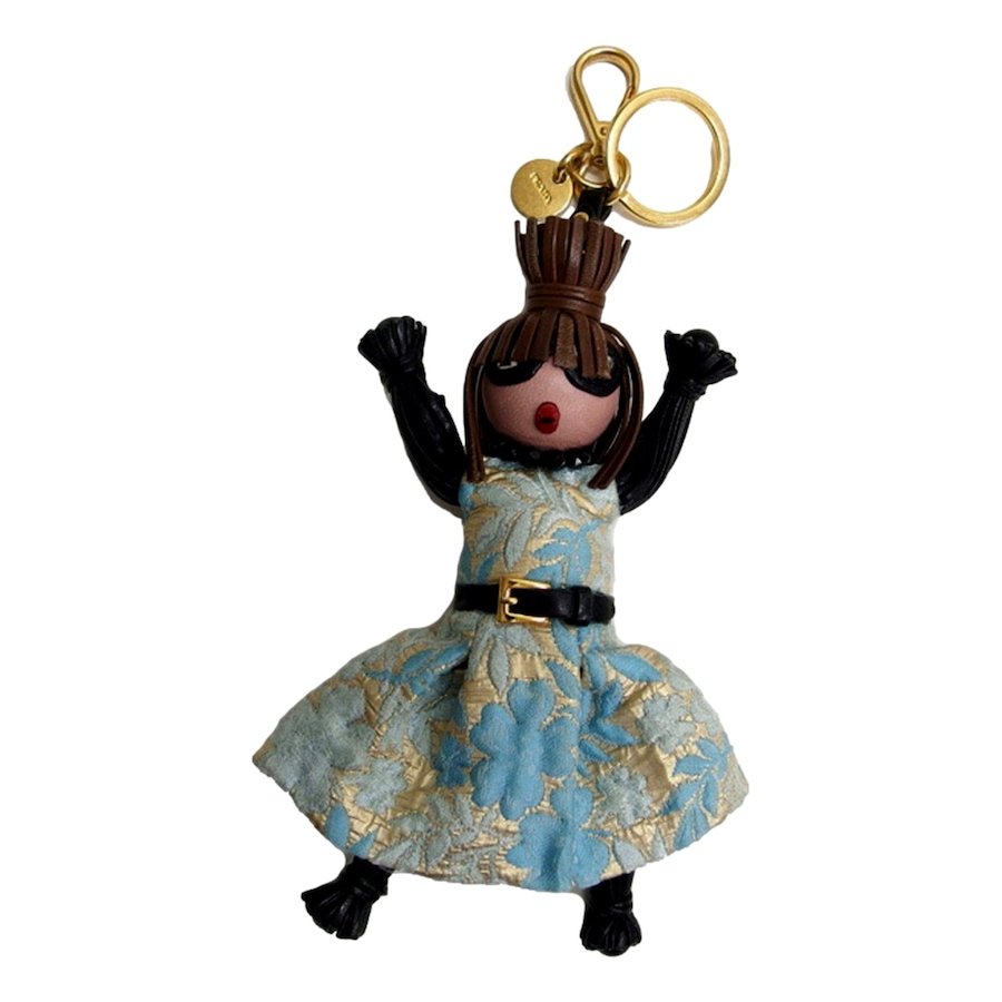 Image 993618_ST01.jpg, Product 993-618 / Price $469.00, Prada Trick Pelle Azzurro Blue Dress Jasmine Doll Keyring Key Charm from Prada on TSC.ca's Fashion department