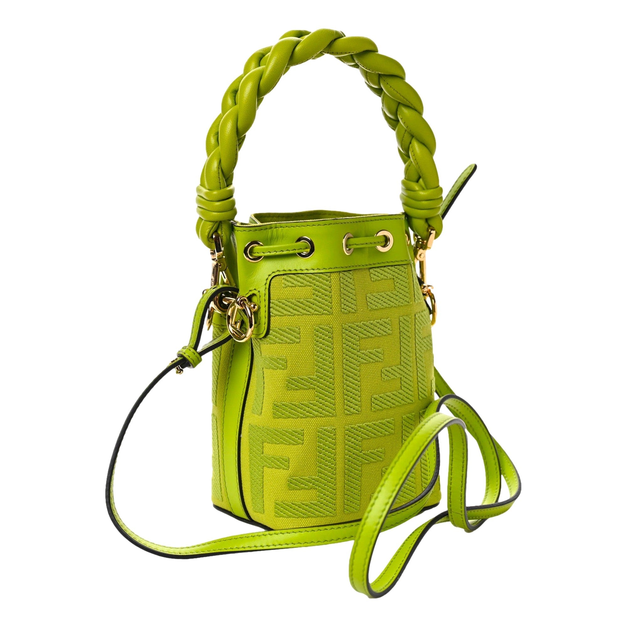 Fendi Mon Tresor Mini Wasabi Green FF Canvas Bucket Bag Crossbody