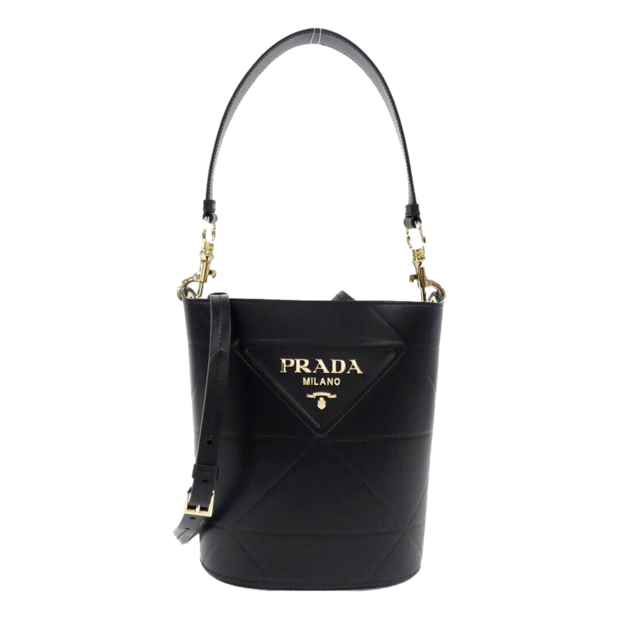 Prada Soft Calf Leather Bucket Crossbody Handbag Nero Black - TSC.ca