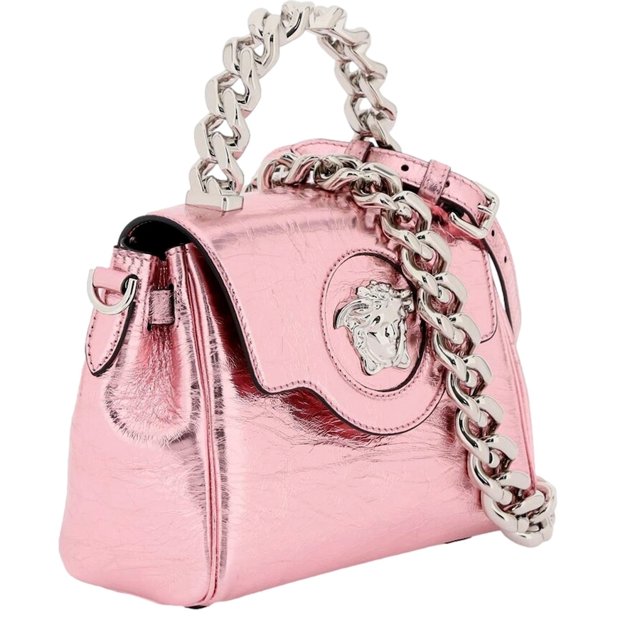 Image 993763_ALTMORE6.jpg, Product 993-763 / Price $3,498.00, Versace La Medusa Metallic Pink Mini Top Handle Bag Chain Crossbody from Versace on TSC.ca's Fashion department