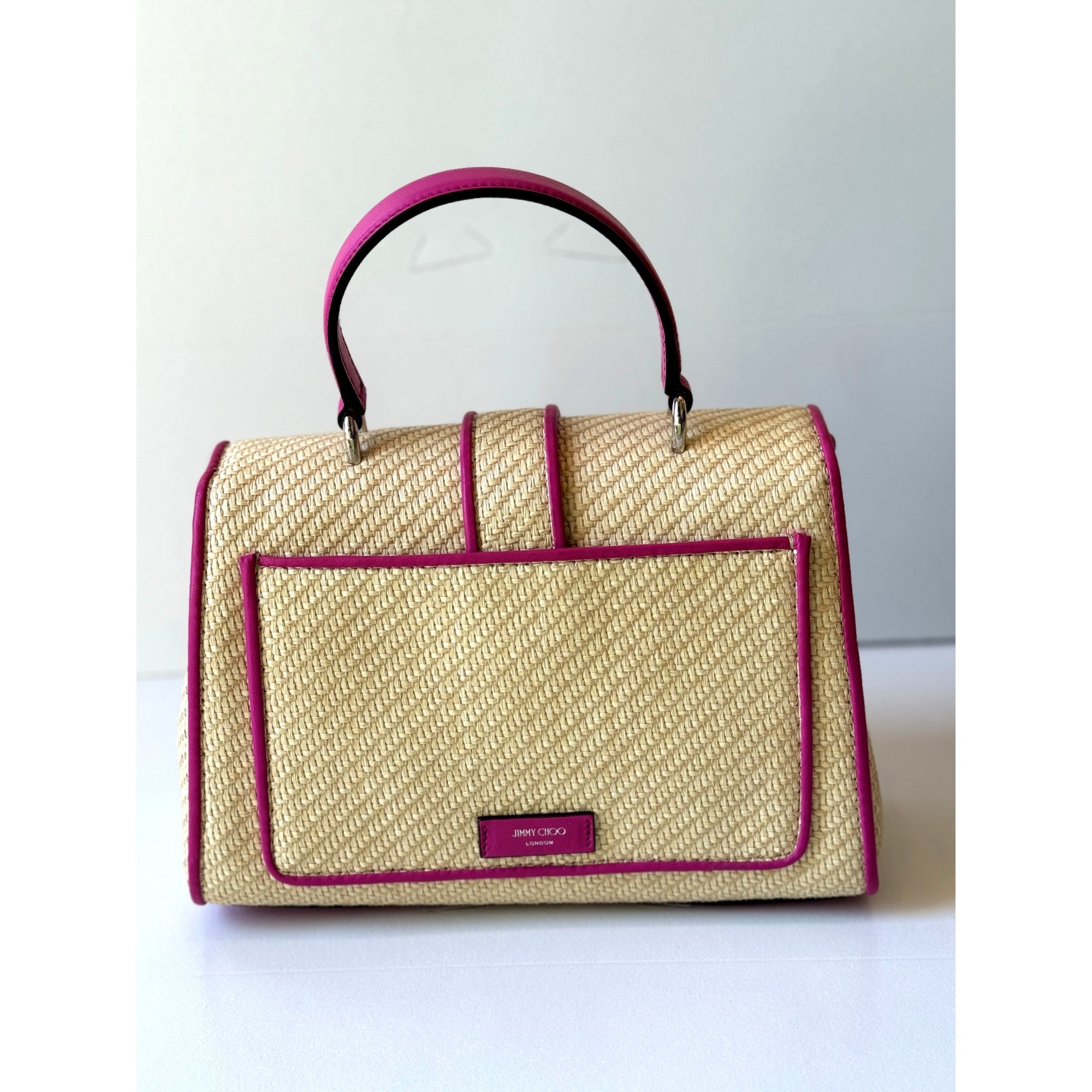 ☆新品☆JIMMY CHOOショルダー Raffia Crystal Cheri Jimmy Choo Cheri Medium Raffia Top Handle Bag Pink Crystal Buckle