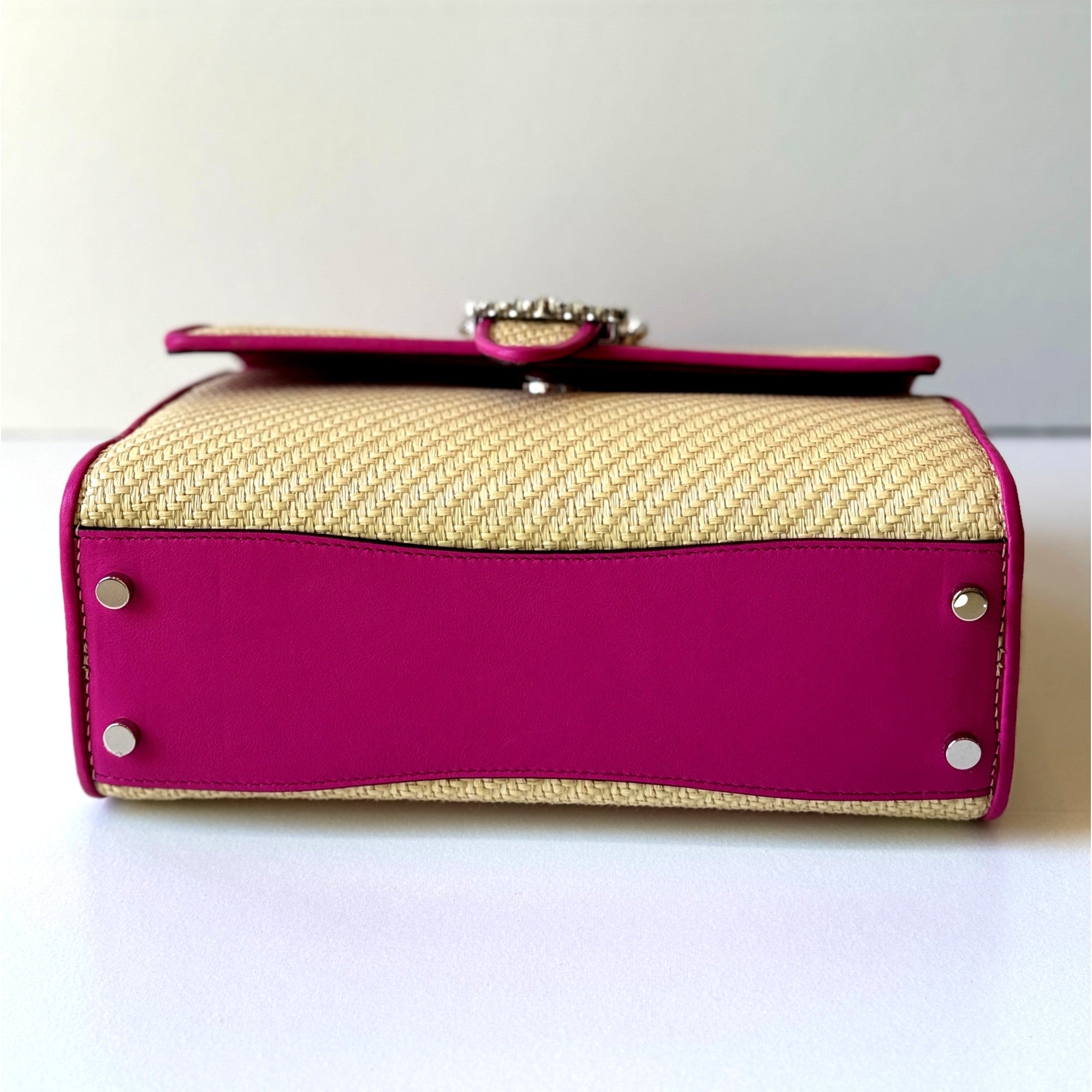 ☆新品☆JIMMY CHOOショルダー Raffia Crystal Cheri Jimmy Choo Cheri Medium Raffia Top Handle Bag Pink Crystal Buckle