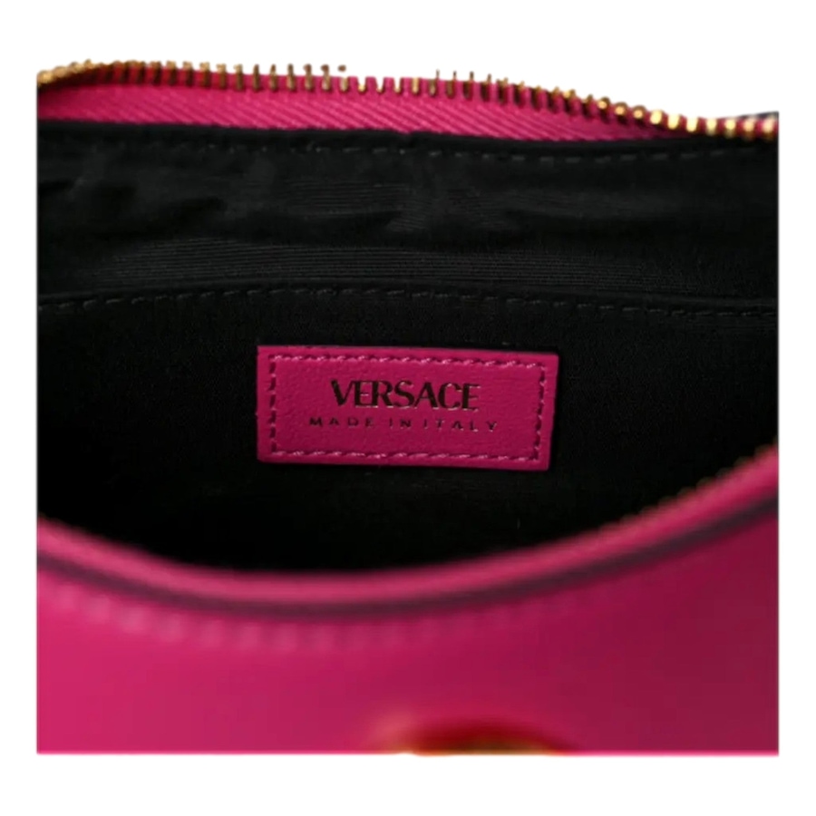 Image 993772_ALTMORE17.jpg, Product 993-772 / Price $2,266.00, Versace La Medusa Pink Quilted Leather Half Moon Bag Gold Chain Crossbody from Versace on TSC.ca's Fashion department