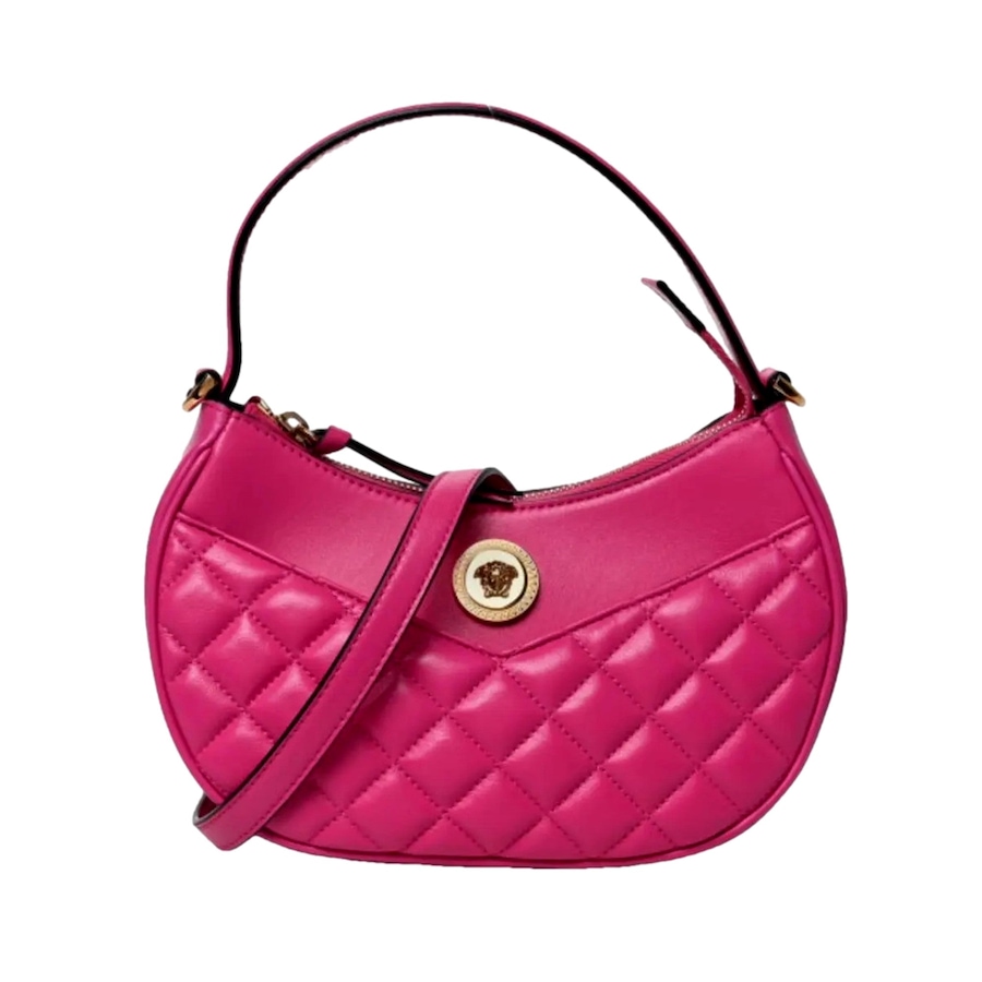 Image 993772_ST01.jpg, Product 993-772 / Price $2,266.00, Versace La Medusa Pink Quilted Leather Half Moon Bag Gold Chain Crossbody from Versace on TSC.ca's Fashion department