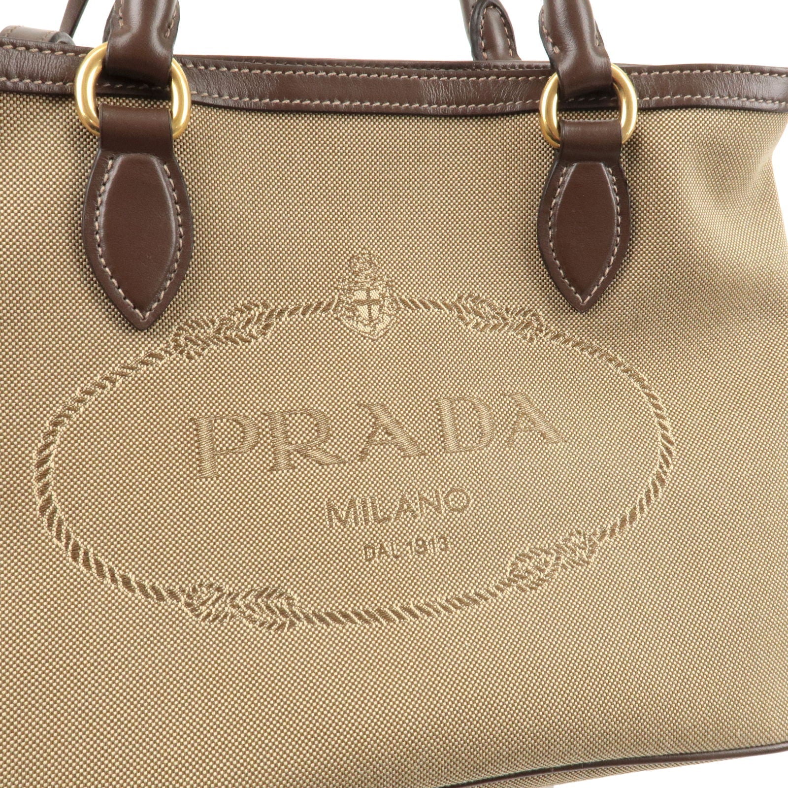 Prada Logo Jacquard Beige Canvas Leather Trim Crossbody