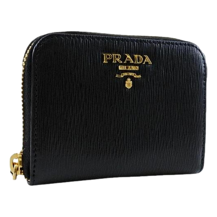 Image 994233_ST01.jpg, Product 994-233 / Price $1,352.00, Prada Black Vitello Move Leather Gold Zip Coin Purse Wallet from Prada on TSC.ca's Fashion department