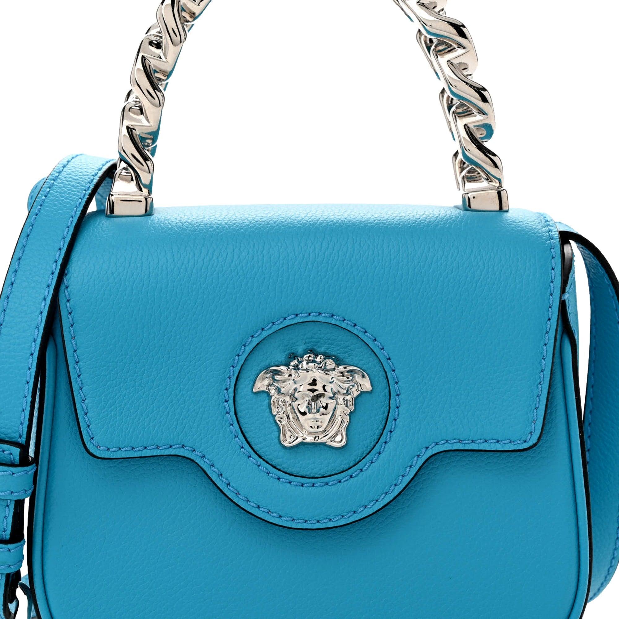 Versace Blue La Medusa Mini Top Handle Bag