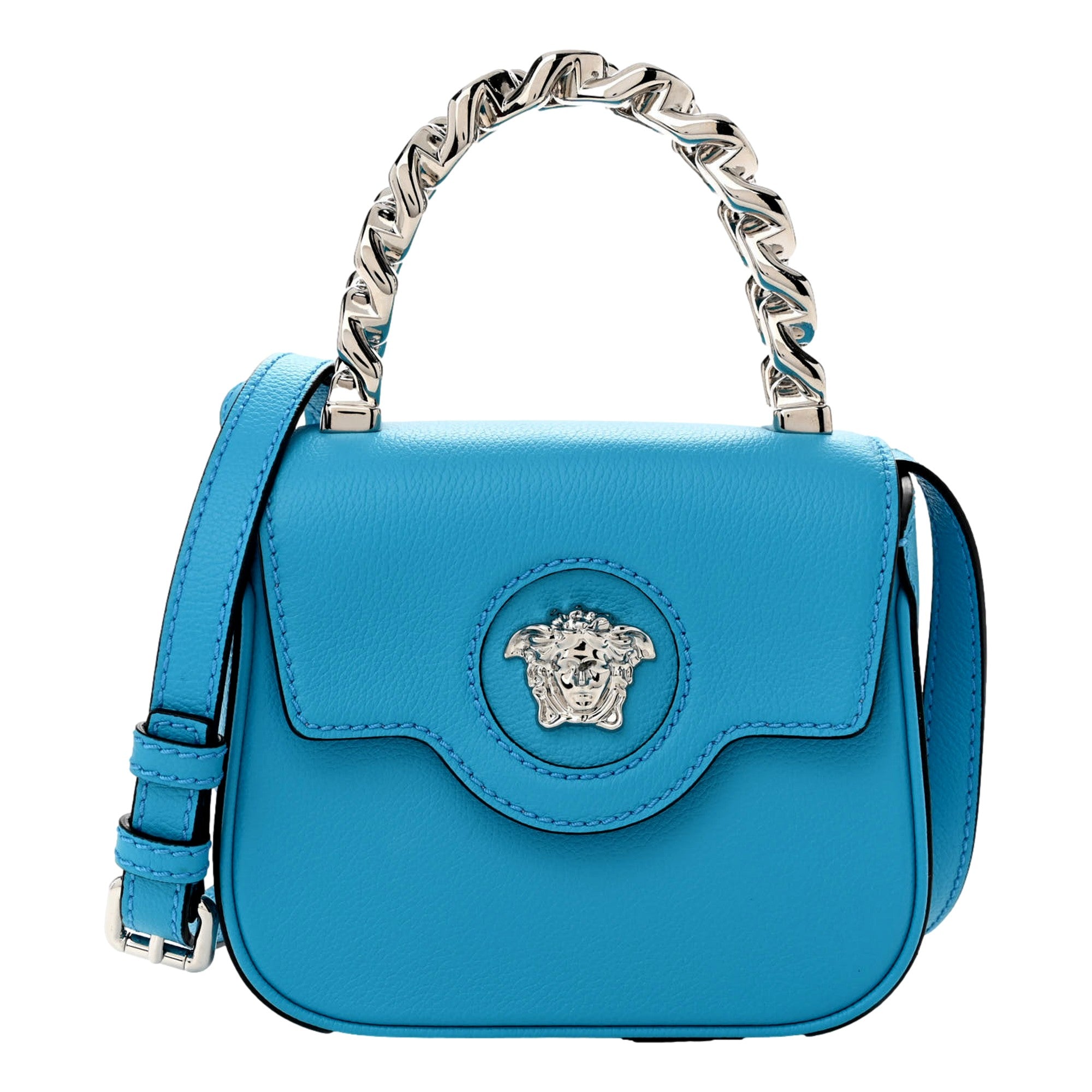 Versace Blue La Medusa Mini Top Handle Bag