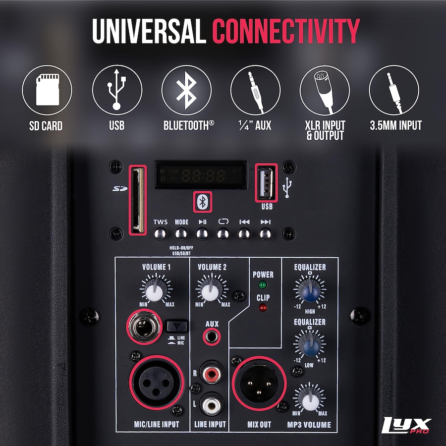 Image 994254_ALTMORE15.jpg, Product 994-254 / Price $159.99 - $299.99, LyxPro Portable PA Speaker Powered, PA System with Equalizer SD Slot & Built-in Bluetooth from LyxPro on TSC.ca's Electronics department