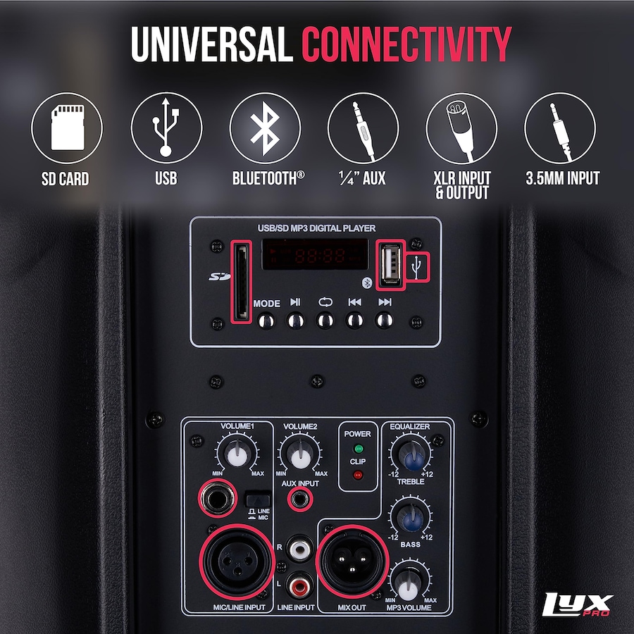 Image 994254_ALTMORE20.jpg, Product 994-254 / Price $159.99 - $299.99, LyxPro Portable PA Speaker Powered, PA System with Equalizer SD Slot & Built-in Bluetooth from LyxPro on TSC.ca's Electronics department