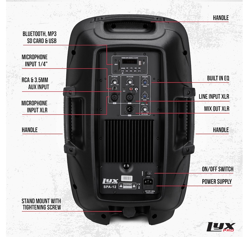Image 994254_ALTMORE23.jpg, Product 994-254 / Price $159.99 - $299.99, LyxPro Portable PA Speaker Powered, PA System with Equalizer SD Slot & Built-in Bluetooth from LyxPro on TSC.ca's Electronics department