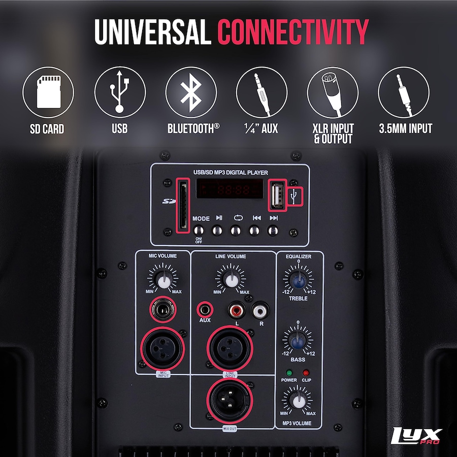 Image 994254_ALTMORE25.jpg, Product 994-254 / Price $159.99 - $299.99, LyxPro Portable PA Speaker Powered, PA System with Equalizer SD Slot & Built-in Bluetooth from LyxPro on TSC.ca's Electronics department