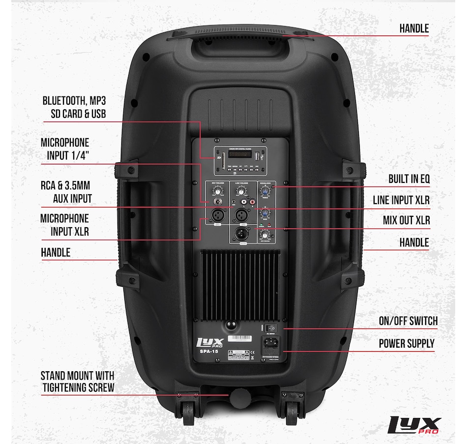 Image 994254_ALTMORE29.jpg, Product 994-254 / Price $159.99 - $299.99, LyxPro Portable PA Speaker Powered, PA System with Equalizer SD Slot & Built-in Bluetooth from LyxPro on TSC.ca's Electronics department