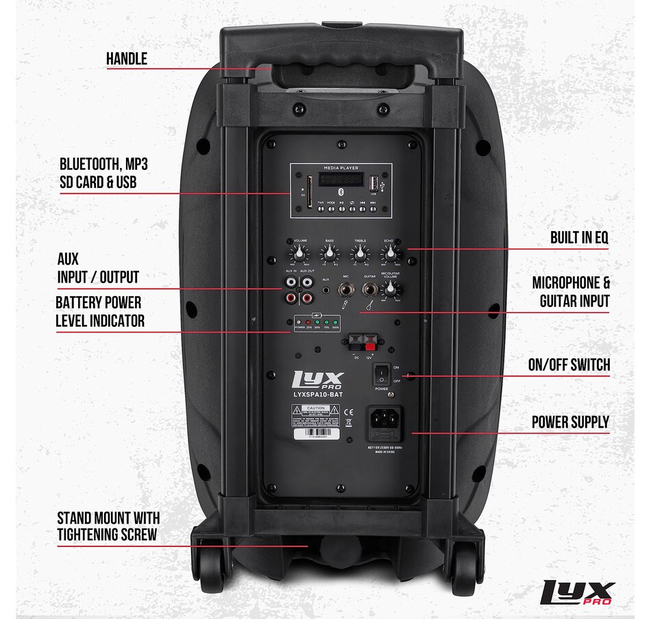 Image 994255_ALTMORE24.jpg, Product 994-255 / Price $179.99 - $389.99, LyxPro Rechargeable Battery PA Speaker, PA System W/Equalizer SD Slot & Built-in Bluetooth from LyxPro on TSC.ca's Electronics department