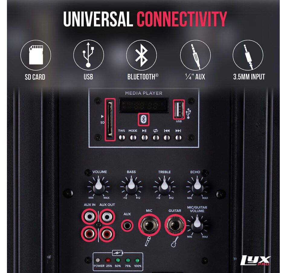 Image 994255_ALTMORE26.jpg, Product 994-255 / Price $179.99 - $389.99, LyxPro Rechargeable Battery PA Speaker, PA System W/Equalizer SD Slot & Built-in Bluetooth from LyxPro on TSC.ca's Electronics department